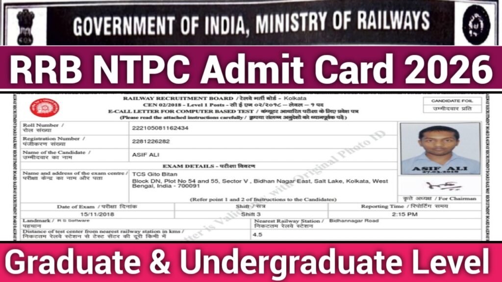 RRB NTPC Admit Card 2026 CBT- 1 Graduate & Undergraduate Level