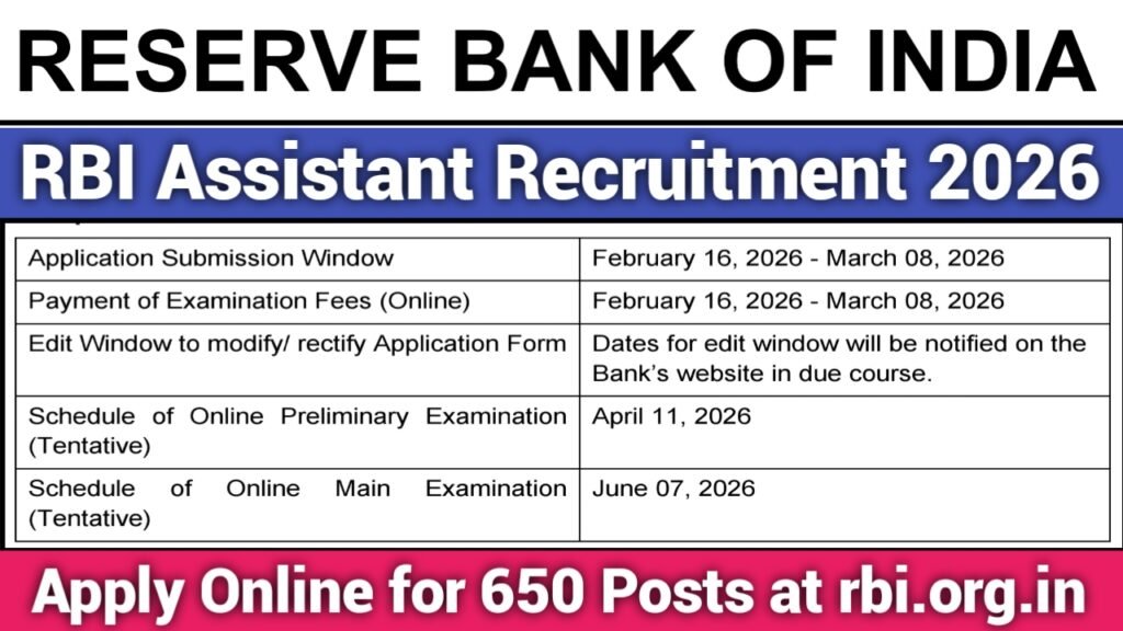 RBI Assistant Recruitment 2026 Apply Online for 650 Posts